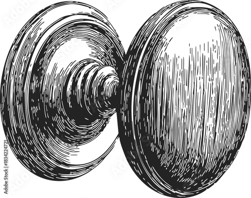Antique door knob sketch, hand drawn vintage hardware with detailed engraving. Vector illustration