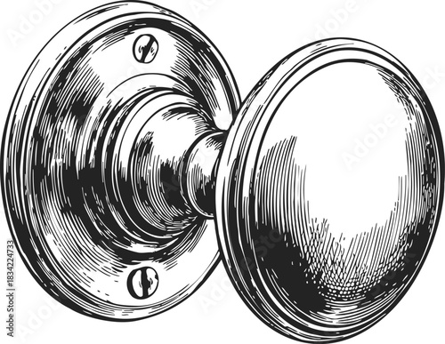 Door knob sketch hand drawn classic round style with detailed shading. Vector illustration