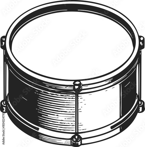 Snare drum sketch hand drawn style isolated on white background. Vector illustration