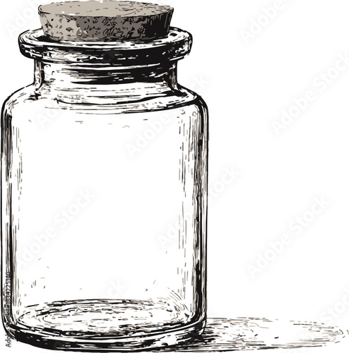 Glass jar with cork lid sketch, hand drawn vintage container. Vector illustration