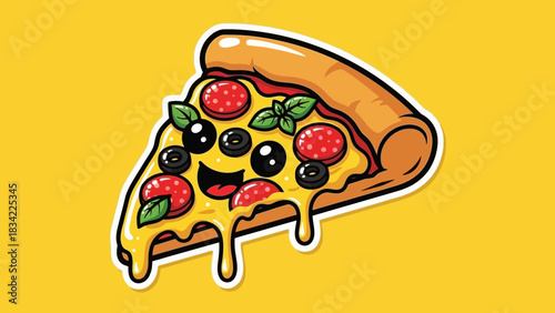 Pepperoni Pizza Slice Illustration – Cheesy Italian Fast Food Cartoon Vector Icon
