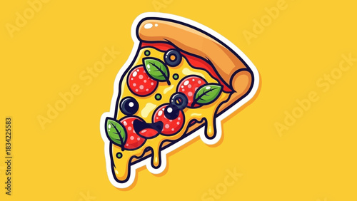 Pepperoni Pizza Slice Illustration – Cheesy Italian Fast Food Cartoon Vector Icon