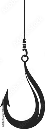 Fish hook sketch hand drawn with line and string detail. Vector illustration
