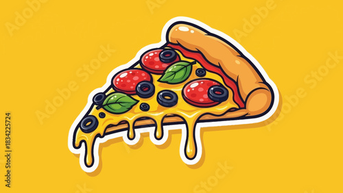 Pepperoni Pizza Slice Illustration – Cheesy Italian Fast Food Cartoon Vector Icon