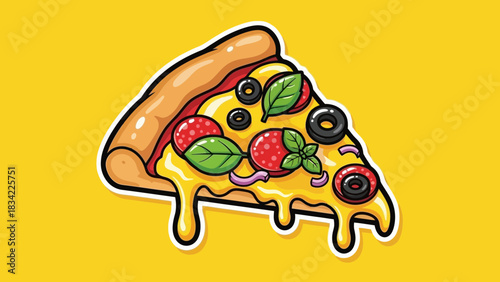 Pepperoni Pizza Slice Illustration – Cheesy Italian Fast Food Cartoon Vector Icon