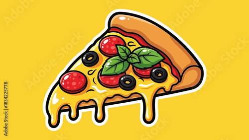 Pepperoni Pizza Slice Illustration – Cheesy Italian Fast Food Cartoon Vector Icon