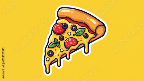 Pepperoni Pizza Slice Illustration – Cheesy Italian Fast Food Cartoon Vector Icon