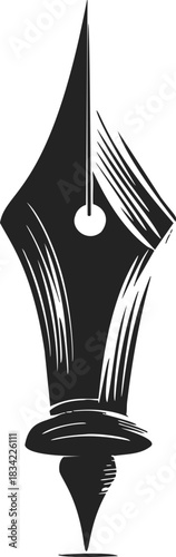 Fountain pen nib sketch hand drawn with detailed lines and classic breather hole. Vector illustration