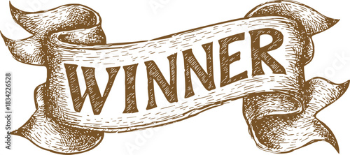 Winner banner sketch hand drawn vintage ribbon with bold text. Vector illustration