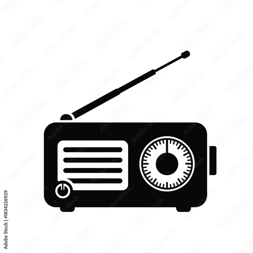 Fototapeta premium Black silhouette of a vintage radio with antenna radio, vintage, retro, broadcast