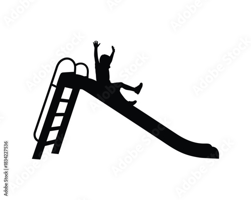 Child on Playground Slide Icon: Happy Kid, Fun, and Recreation