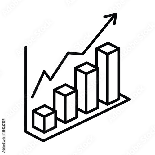 Growth Bar Chart Icon: Business Success, Financial Data, and Profit