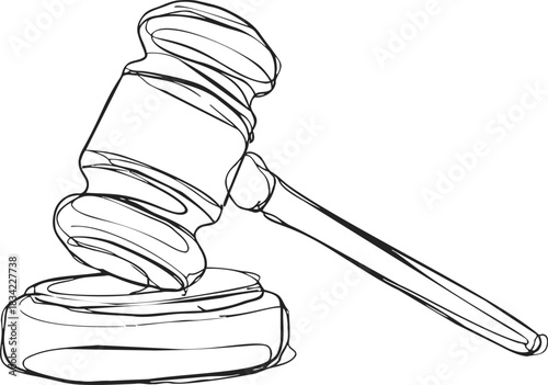 Gavel sketch hand drawn style with sound block, isolated on white. Vector illustration