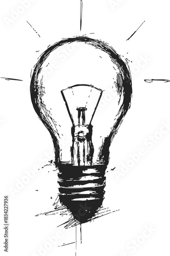 Light bulb sketch hand drawn with rough lines and glowing effect. Vector illustration
