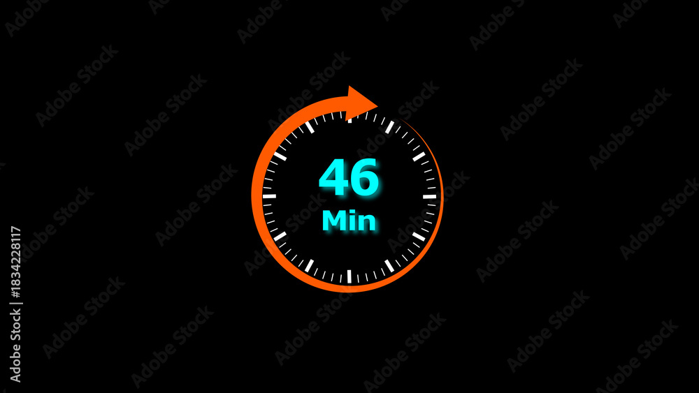 Fototapeta premium illustration timer icon with 46 min. timer 46 minutes countdown icon illustration. motion graphic arrow Clock 46 minute icon, white background 4k illustration.