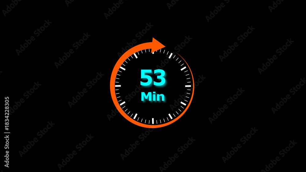 Fototapeta premium illustration timer icon with 53 min. timer 53 minutes countdown icon illustration. motion graphic arrow Clock 53 minute icon, white background 4k illustration.