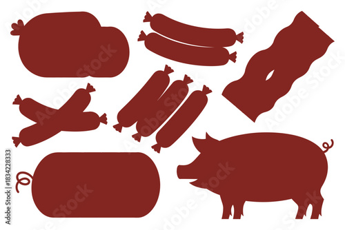 A collection of various pork products and a pig silhouette are displayed.
