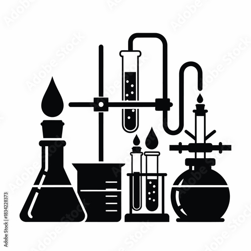 Black Silhouette of Chemistry Laboratory Equipment