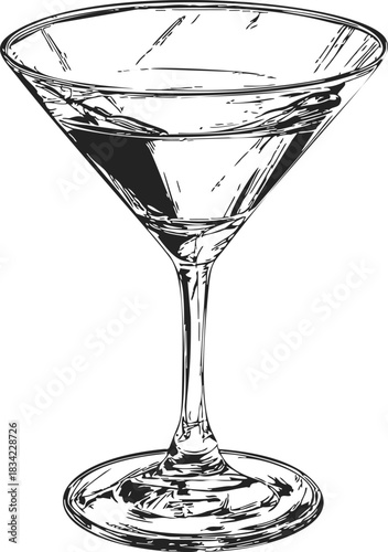 Martini glass sketch hand drawn style with detailed lines. Vector illustration