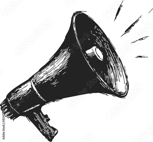 Megaphone sketch hand drawn style with sound lines. Vector illustration