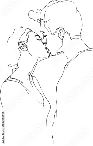 Couple kissing sketch, hand drawn line art minimalist romantic scene. Vector illustration