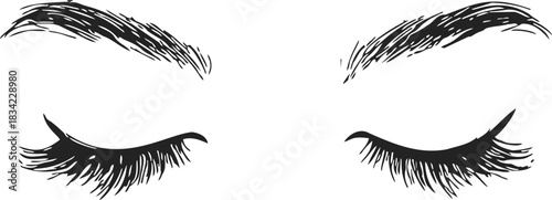 Closed eyes with long eyelashes and arched eyebrows, sketch hand drawn style. Vector illustration
