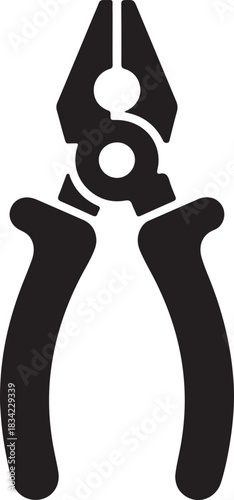 Black pliers tool vector icon isolated on a transparent background for DIY and repair projects