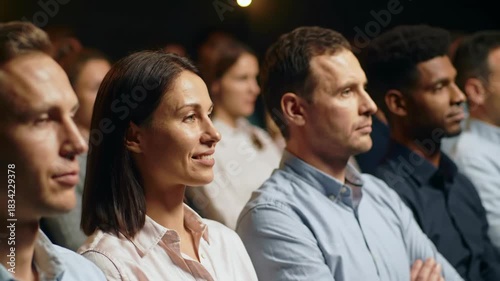 Diverse group of people listening intently at a conference audience, meeting.