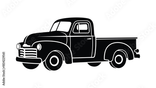 Black vintage pickup truck icon on white background