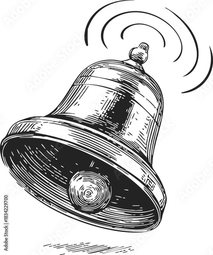 Bell sketch hand drawn style with ringing sound lines. Vector illustration