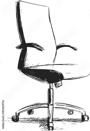 Office chair sketch hand drawn with high backrest and armrests. Vector illustration