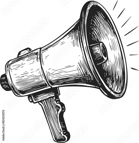 Megaphone sketch hand drawn style with sound lines. Vector illustration