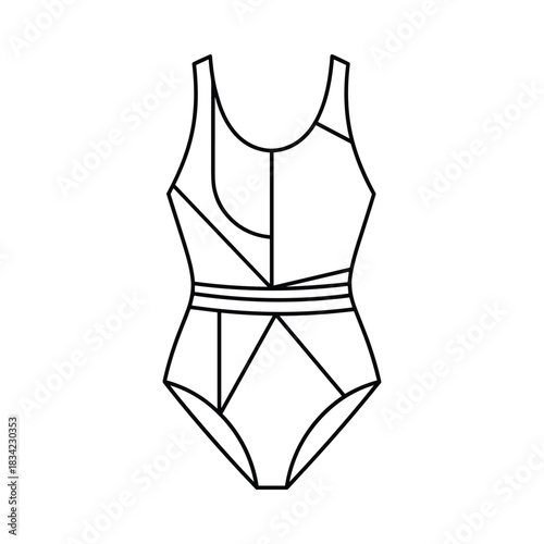 Modern abstract line art illustration of a stylish one piece swimsuit with geometric patterns