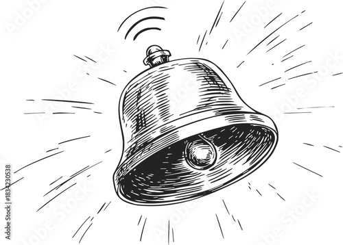 Bell sketch hand drawn style with ringing motion lines. Vector illustration