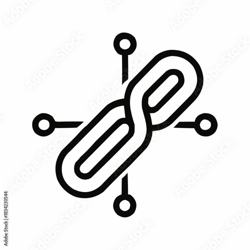 Line icon of a blockchain chain link with nodes, black on white, square minimalist style