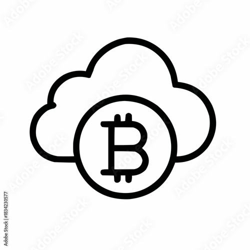 Line icon of a cloud with crypto coin inside — cloud wallet, black on white, square minimalist style