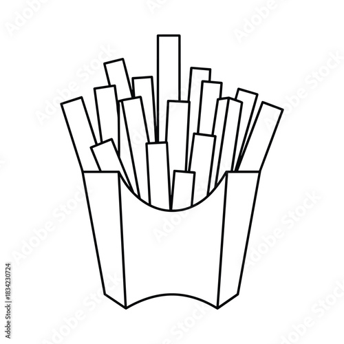 Simple outline drawing of a cardboard container filled with french fries