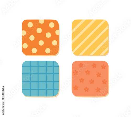 Flat vector illustration 4 multipurpose cloth napkins with simple patterns rounded edges colorful palette zero contain