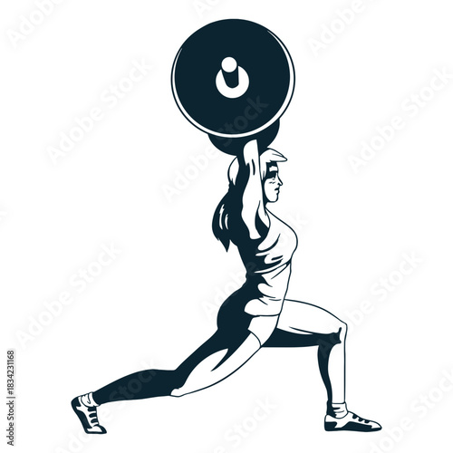 Female weightlifter character black and white