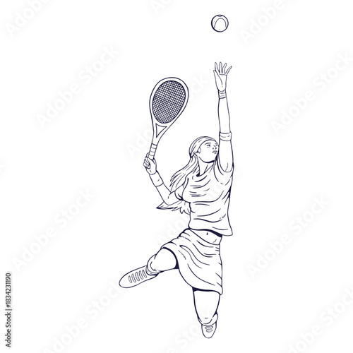 Female tennis player character hand drawn