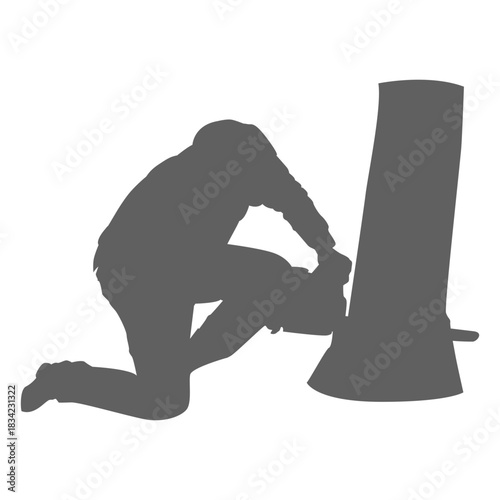 Lumberjack cutting down tree silhouette