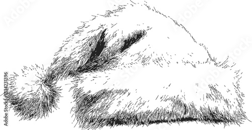 Santa hat sketch hand drawn style with fluffy trim and pompom. Vector illustration