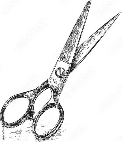 Scissors sketch hand drawn vintage style open blades detailed engraving. Vector illustration
