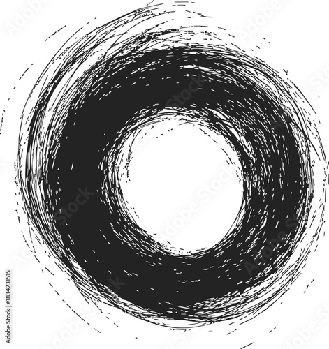 Black swirl sketch hand drawn circular abstract grunge ring. Vector illustration