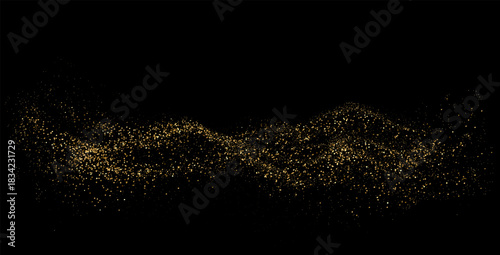 Vector Abstract Shiny Gold Glitter design element. Gold Glitter Dust. For New Year, Merry Christmas, Birthday and Wedding greeting card and invitation. Luxury Background design