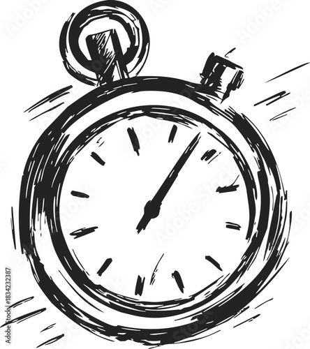 Stopwatch sketch hand drawn style with bold dynamic lines. Vector illustration