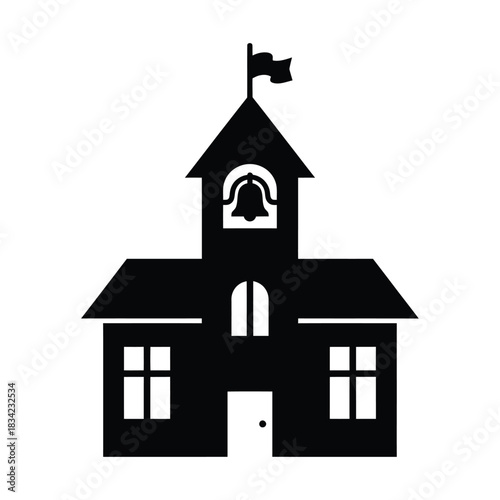 School building icon with bell tower school, building, education, learning