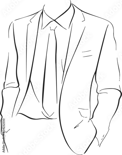 Man suit jacket sketch, hand drawn line art formal attire. Vector illustration