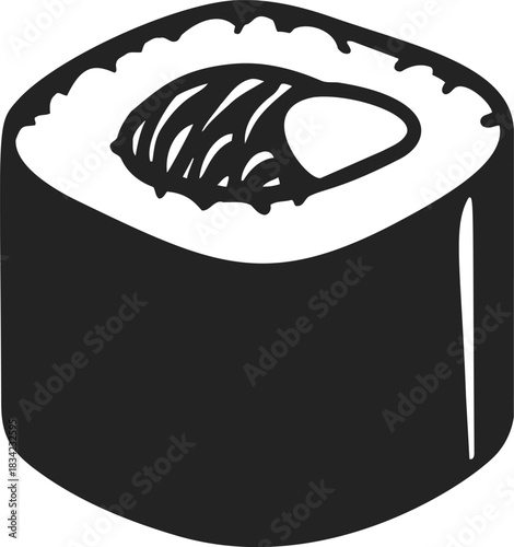 Sushi roll sketch hand drawn simple maki with filling. Vector illustration