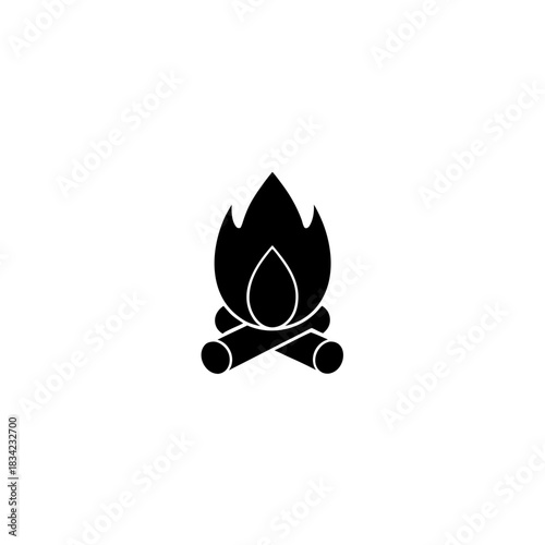 Illustration of a campfire with logs and burning flames on transparent background